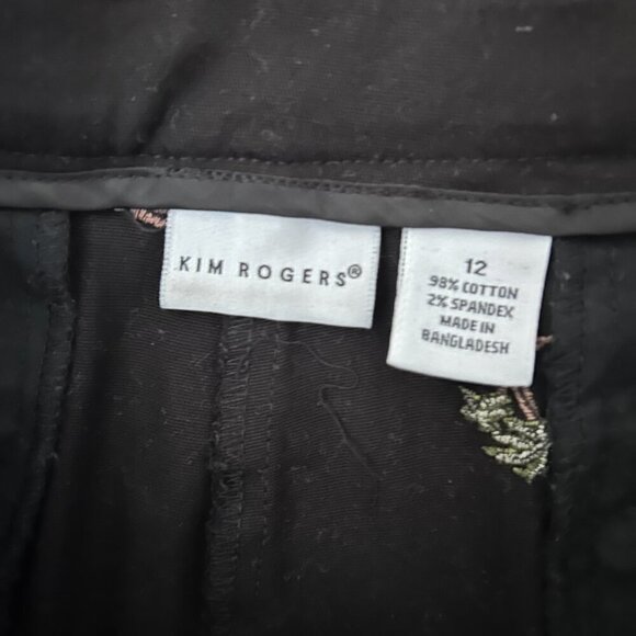 Palm Tree Embroidered Capri Black Pants Vacation Resortwear Size 12 - Picture 6 of 8